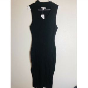Say What Plus Solid Black Ribbed Sleeveless Dress
